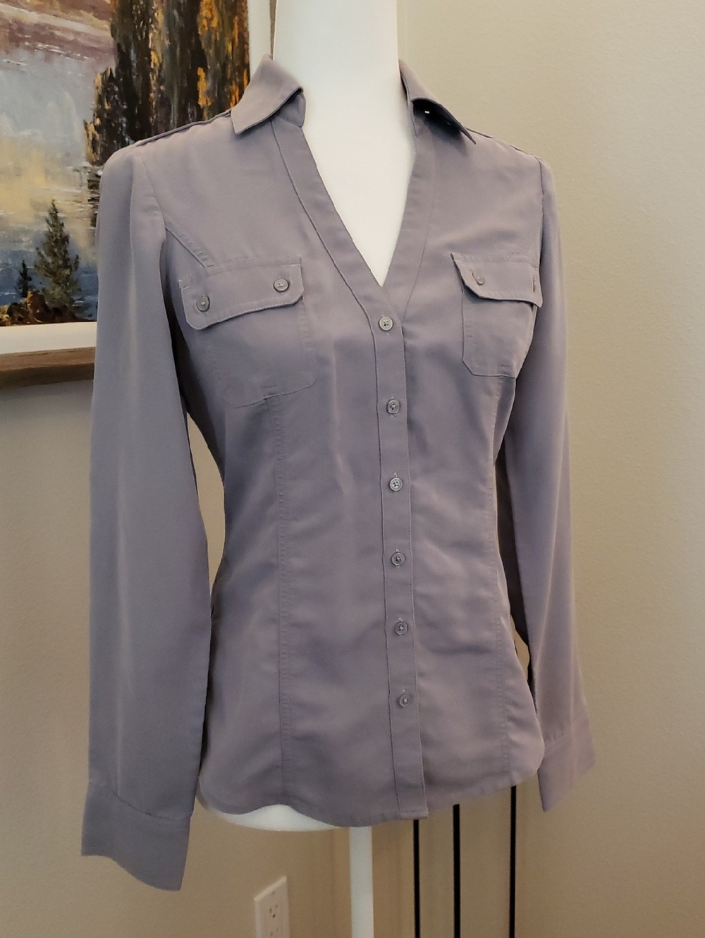 Express Women's Size XS Gray Button Down Shirt